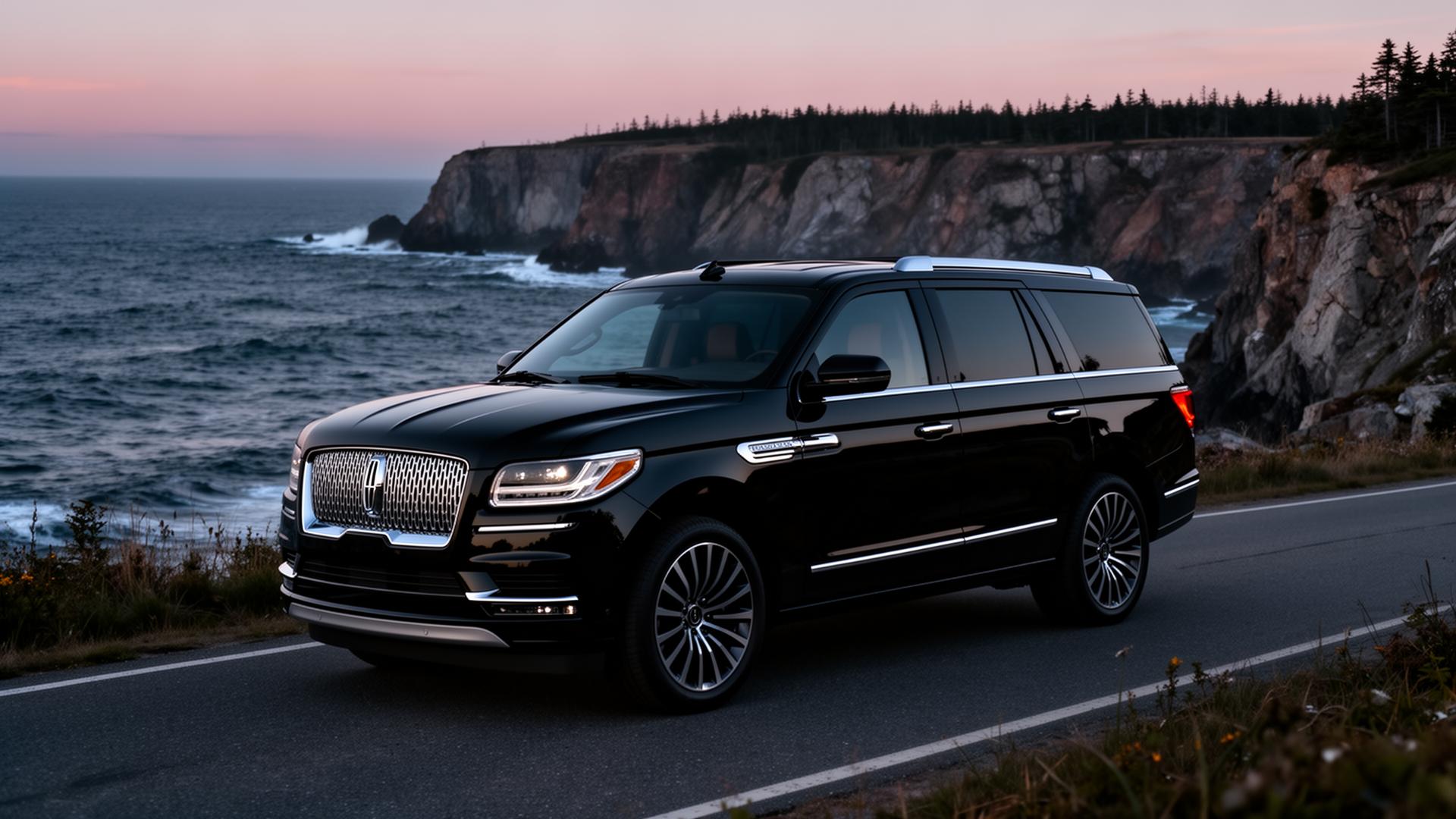 Black luxury SUV with chauffeur at night